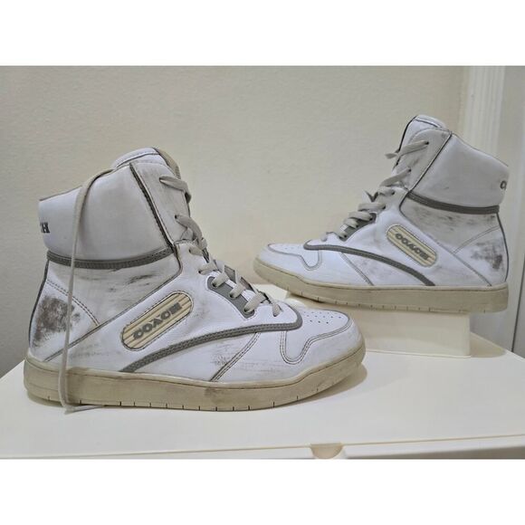COACH Distressed High Top Sneaker Women's White Fashion Streetwear NWOB Size 10 - Picture 1 of 10